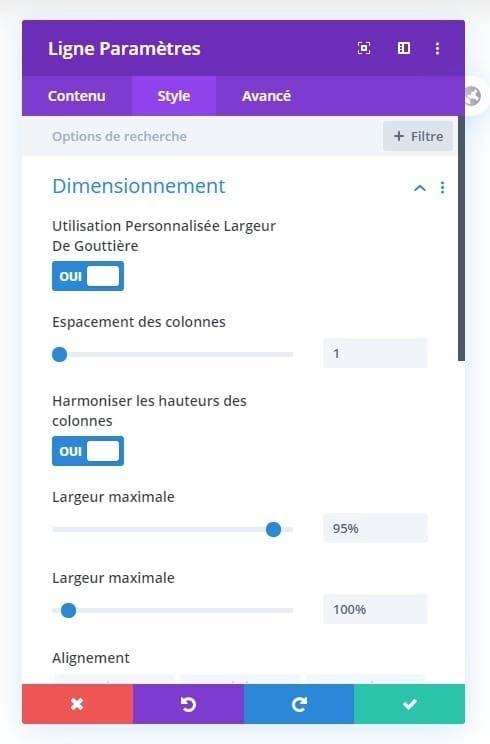 Configurer dimension ligne divi Configurer dimension ligne divi
