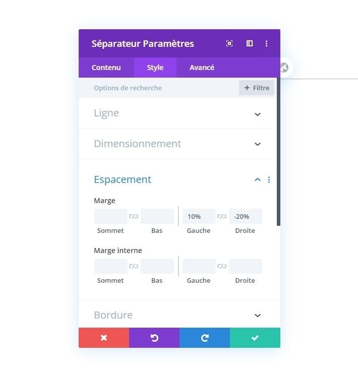 Configurer espacement module séparateur divi Configurer espacement module séparateur divi