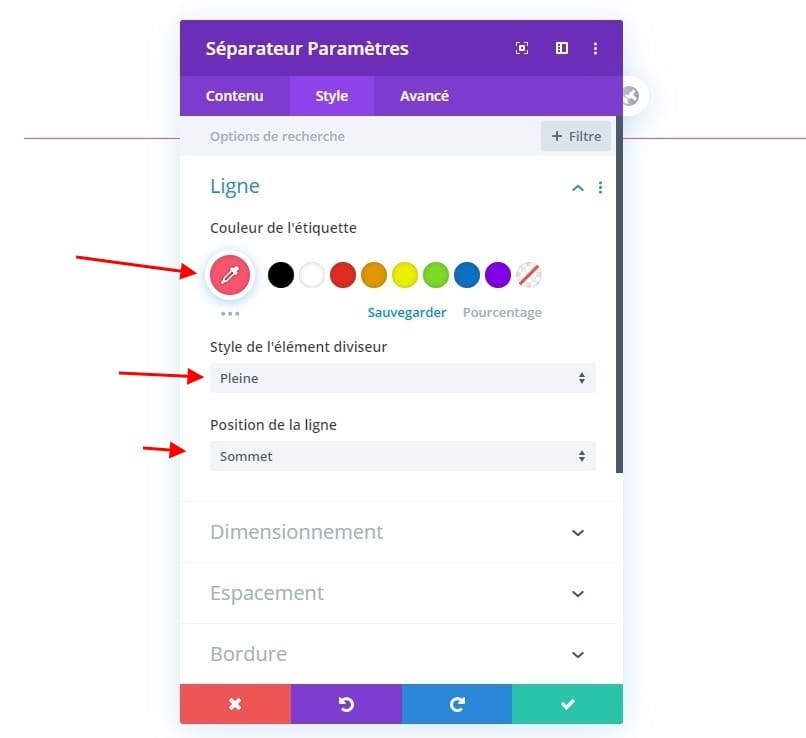 Configurer style séparateur divi Configurer style séparateur divi