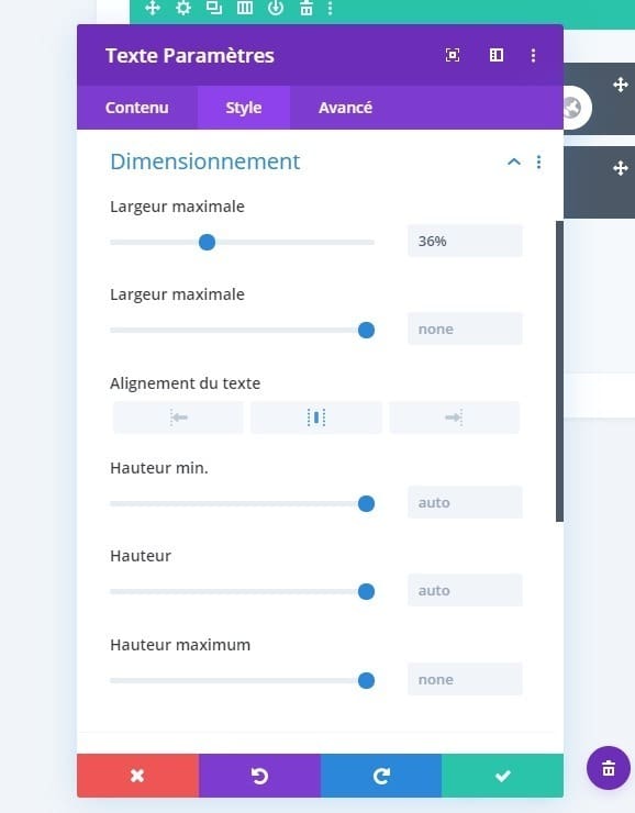 Dimensionnement section texte divi Dimensionnement section texte divi