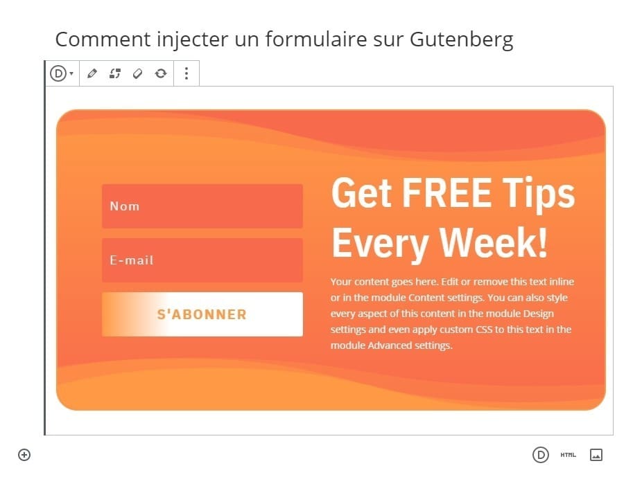 Injecter un module formulaire divi Injecter un module formulaire divi