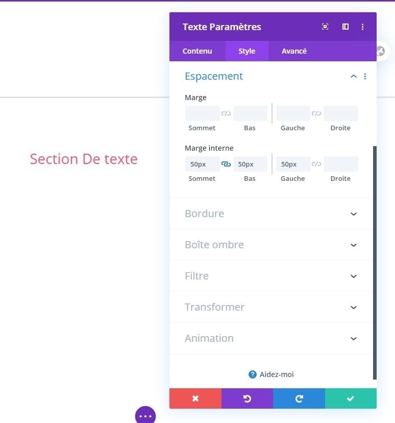 Personnaliser section de texte divi Personnaliser section de texte divi