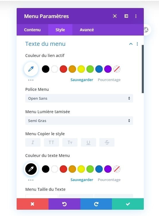 Texte de menu divi Texte de menu divi