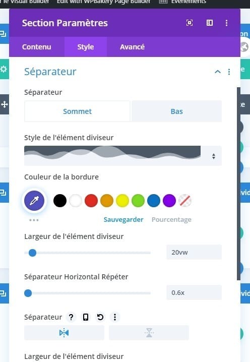 Configuration bordure section divi Configuration bordure section divi