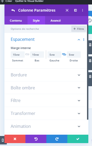 Configuration espacement colonne ligne divi Configuration espacement colonne ligne divi