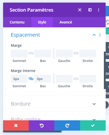 Configuration espacement divi Configuration espacement divi