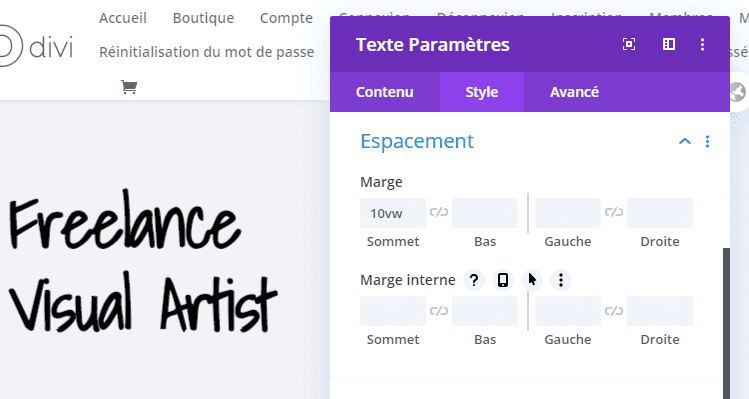 Configuration espacement texte Configuration espacement texte