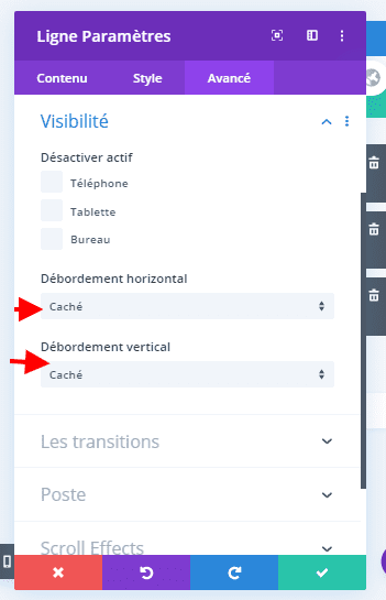 Configuration ligne visibilité divi Configuration ligne visibilité divi