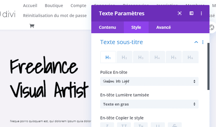 Configuration police divi Configuration police divi