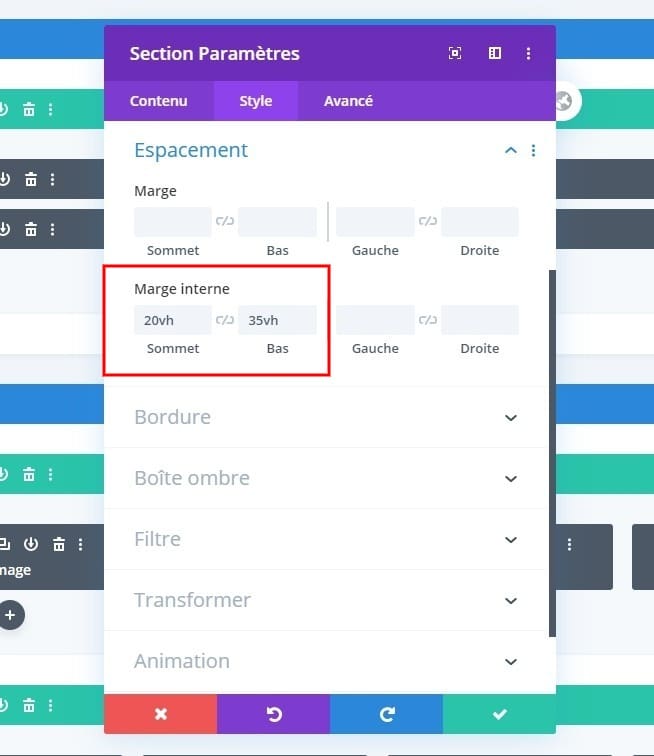 Configurer espacement module divi Configurer espacement module divi