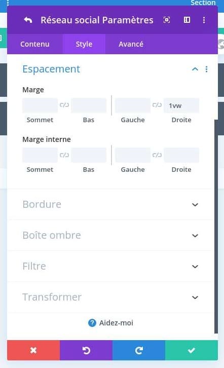 Configuration espacement partage social Configuration espacement partage social