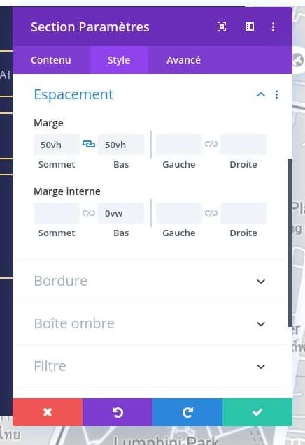 Configuration espacement section divi 1 Configuration espacement section divi 1