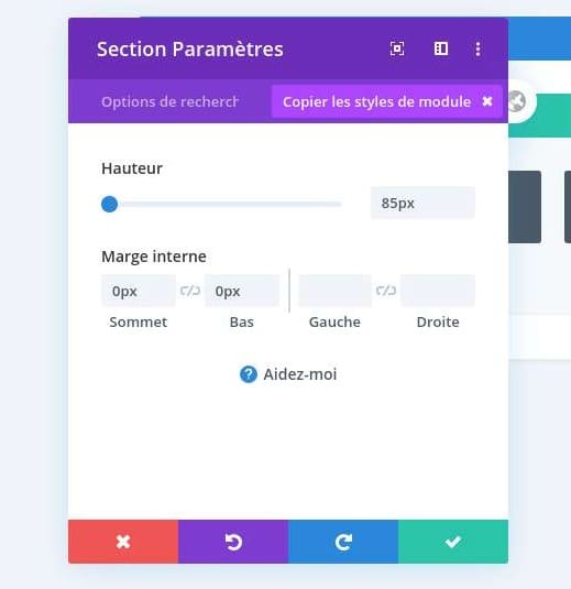 Configuration hauteur section divi 1 Configuration hauteur section divi 1