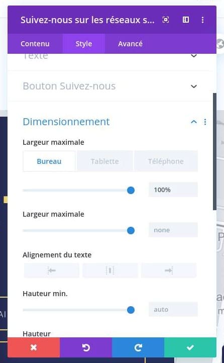 Configurer dimensionnement divi Configurer dimensionnement divi
