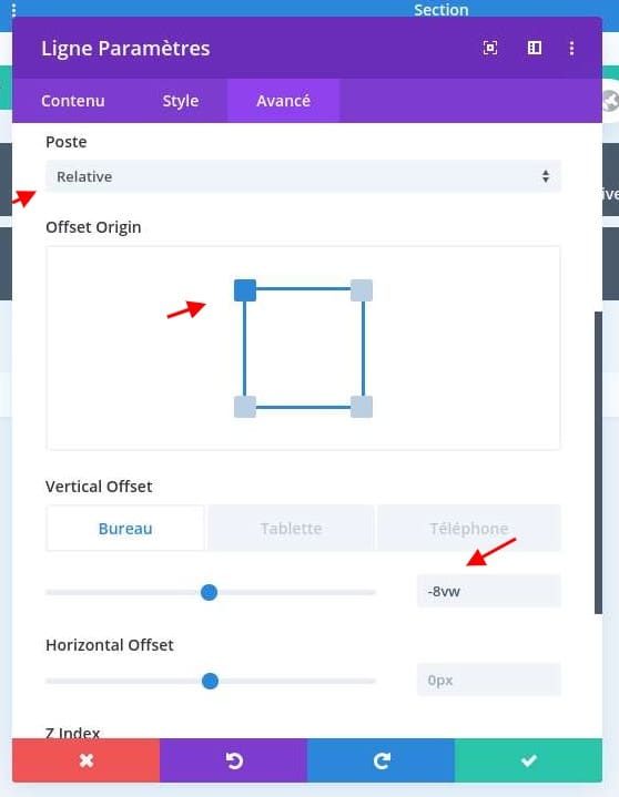 Configurer position ligne divi Configurer position ligne divi