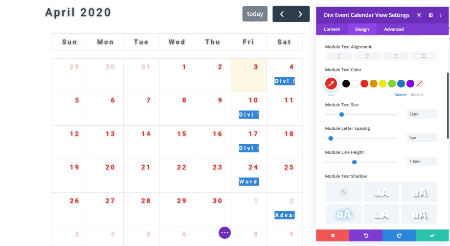 Modifier la couleur module calendrier divi Modifier la couleur module calendrier divi