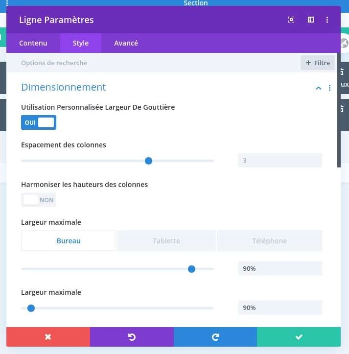 Paramètre ligne divi Paramètre ligne divi