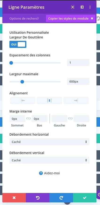 Personnaliser paramètre ligne divi Personnaliser paramètre ligne divi