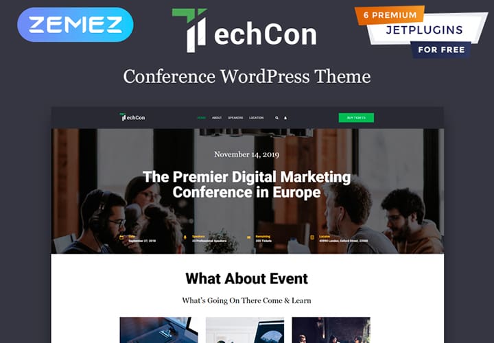 81873 big TechCon - Thème WordPress animé d'une page pour conférence