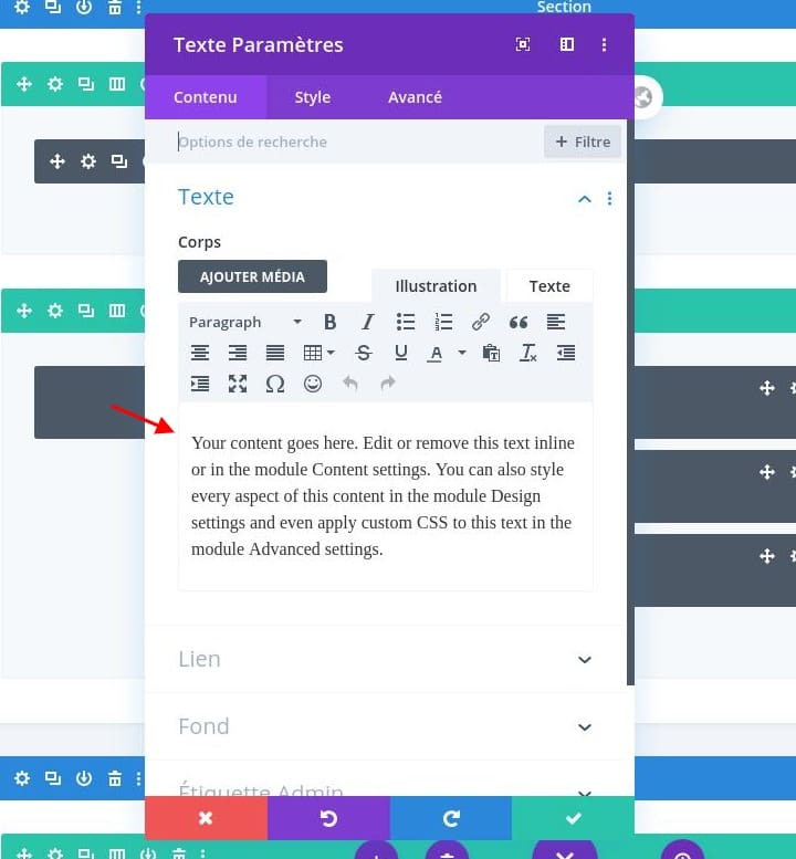 Ajouter contenu module texte divi Ajouter contenu module texte divi
