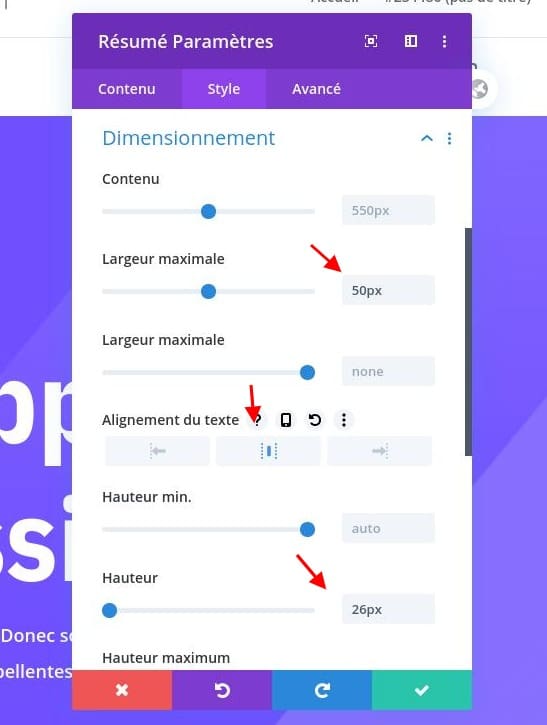 Configuration dimensionnement divi Configuration dimensionnement divi