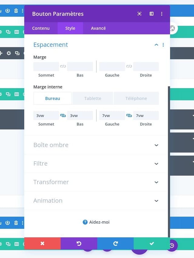 Configuration espacement bouton divi Configuration espacement bouton divi