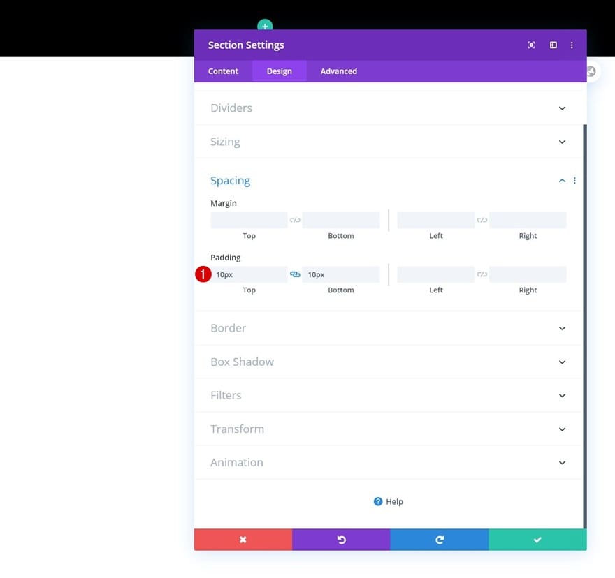Configuration espacement section divi Configuration espacement section divi
