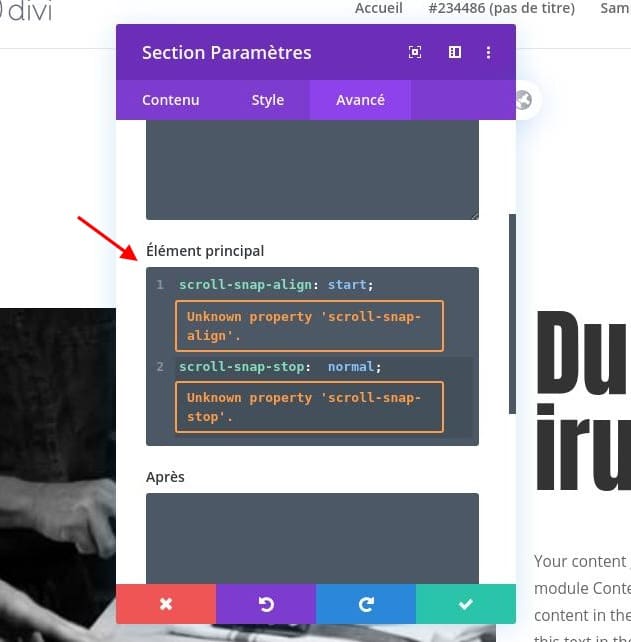 Contenu css divi section Contenu css divi section