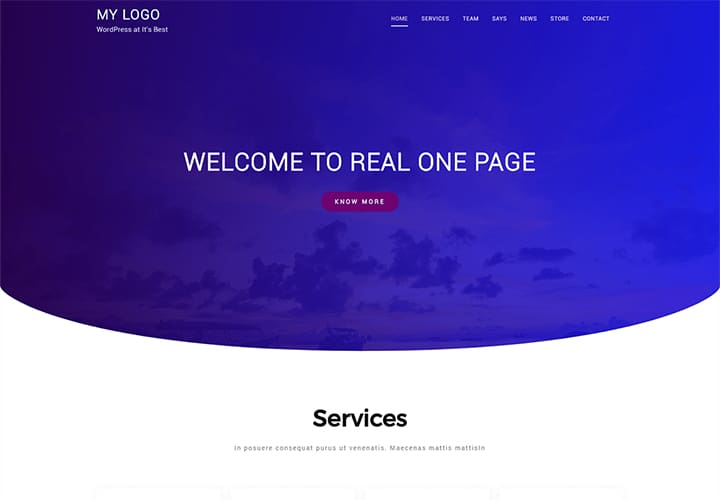 Real one page Real One Page - Thème de site Web WordPress