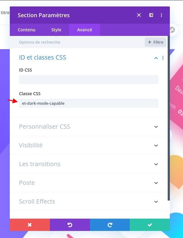 Selecteur css section divi Selecteur css section divi