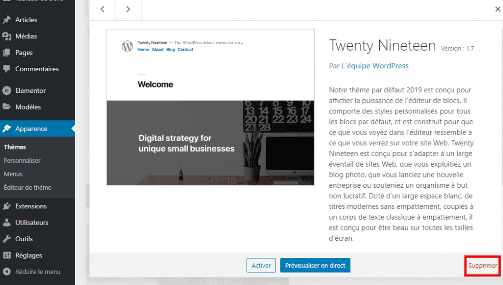 Supprimer theme wordpress blogpascher Supprimer theme wordpress blogpascher