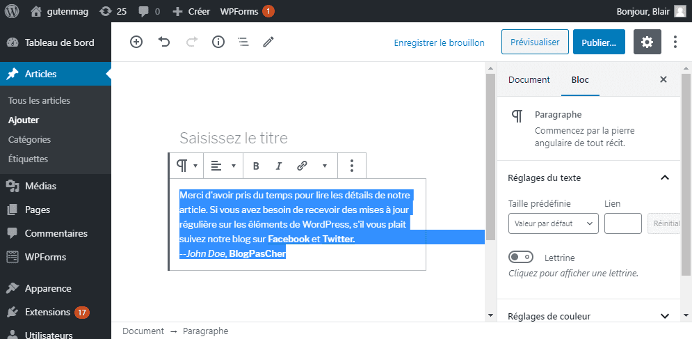 Comment utiliser bloc paragraphe blogpascher
