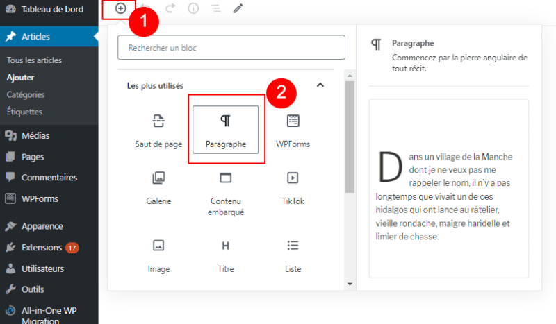 Cpmment ajouter bloc gutenberg blogpascher