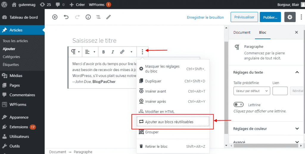Creer bloc reutilisable blogpascher