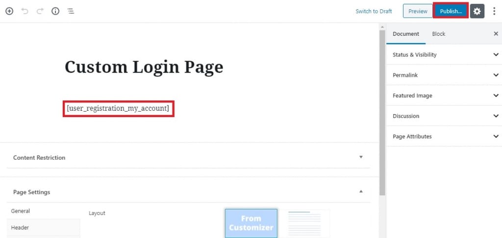 custom login page publier