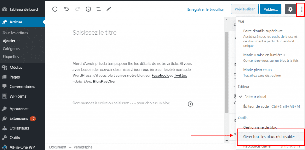 Gerer bloc reutilisable blogpascher