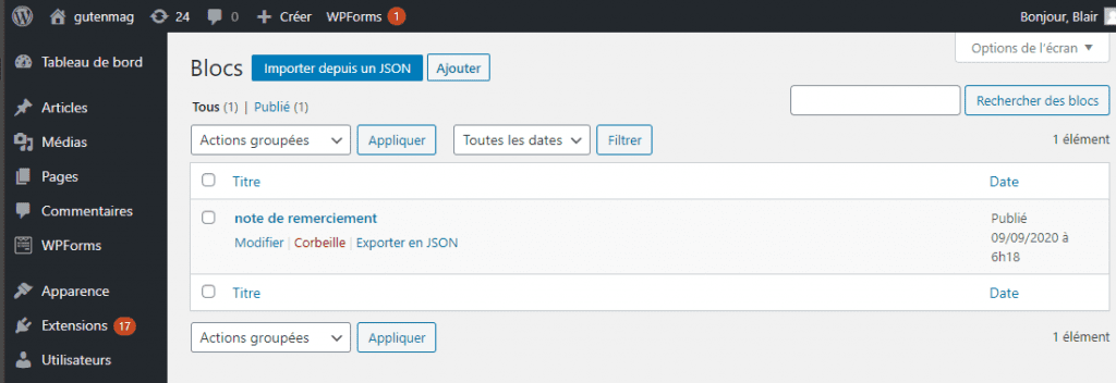 Importer bloc reutilisable blogpascher