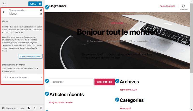 Меню настройщика тем wordpress blogpascher Меню настройщика тем wordpress blogpascher