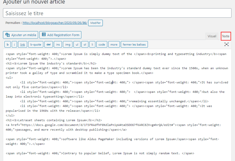Wordpress google docs editeur classique html Wordpress google docs editeur classique html