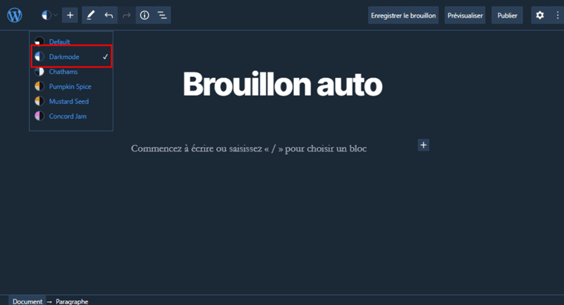 Editeur bloc mode sombre Editeur bloc mode sombre