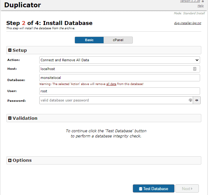 installation-base-donnéees-duplicator » BlogPasCher installation de la base de données avec duplicator