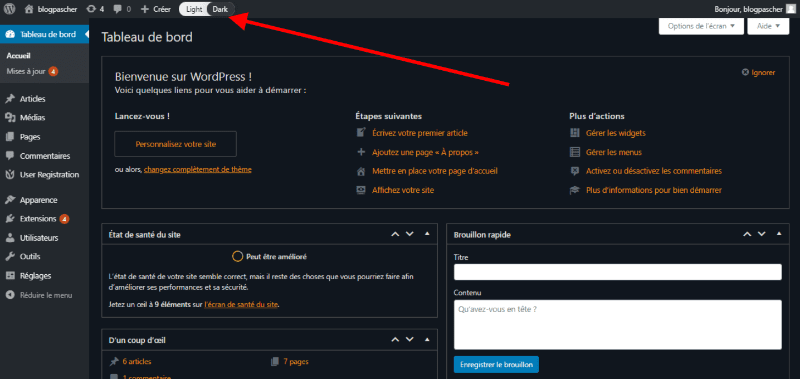 Personnaliser apparence tableau bord mode sombre 1 Personnaliser apparence tableau bord mode sombre 1