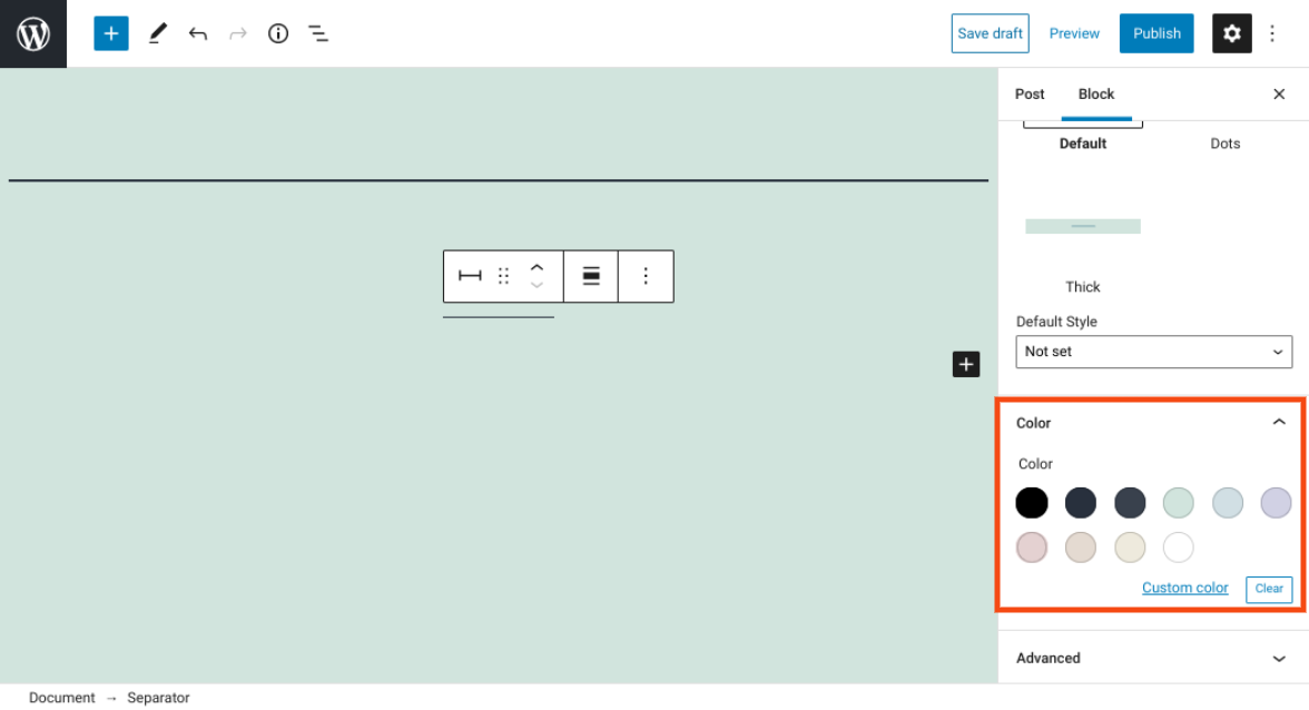 Les options de couleur de bloc.