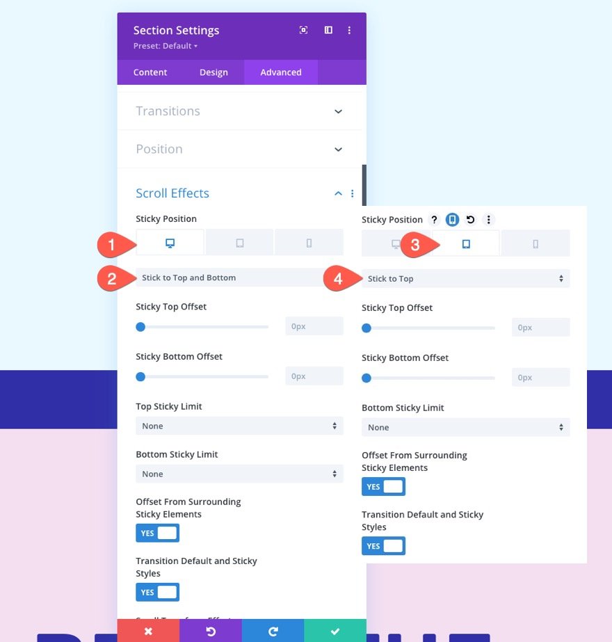 barre de navigation collante divi de bas en haut