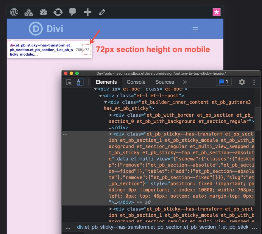barre de navigation collante divi de bas en haut
