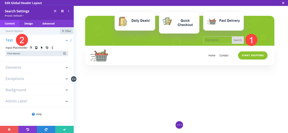 » BlogPasCher texte d'espace réservé à l'intérieur du champ de recherche de divi