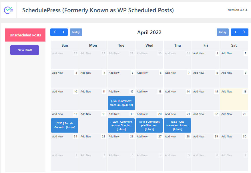 comment-planifier-des-articles-dans-wordpress-7 » BlogPasCher calendrier pour planifier les publications dans le plugin SchedulePress.