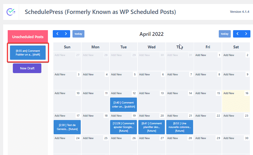 comment-planifier-des-articles-dans-wordpress-8 » BlogPasCher option d’édition pour planifier des publications dans le plugin SchedulePress.