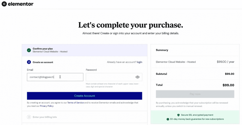 creer-site-web-WordPress-en-3-minute-avec-elementor-3 » BlogPasCher création de compte Elementor cloud