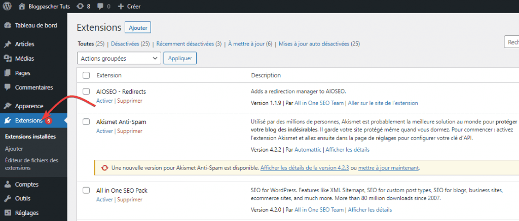 wordpress-dashboard-installed-plugins-menu Урок за WordPress - променете тема на WordPress